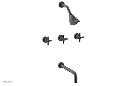 Phylrich - Basic Three Handle Tub and Shower Set 12 Inch Spout - Tubular Cross Handles
