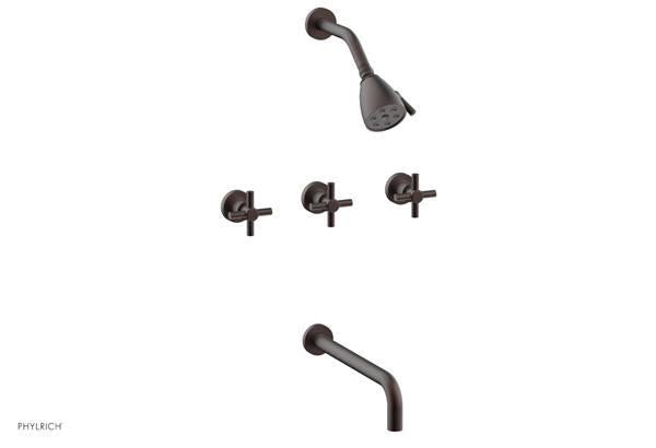 Phylrich - Basic Three Handle Tub and Shower Set 12 Inch Spout - Tubular Cross Handles