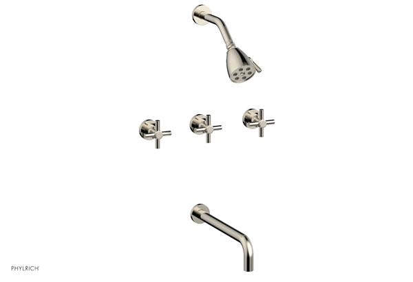 Phylrich - Basic Three Handle Tub and Shower Set 12 Inch Spout - Tubular Cross Handles