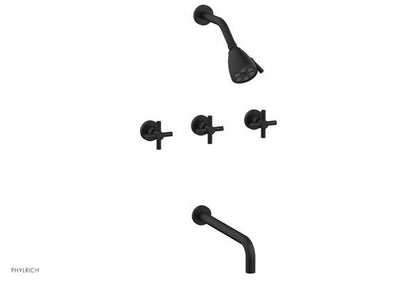 Phylrich - Basic Three Handle Tub and Shower Set 12 Inch Spout - Tubular Cross Handles