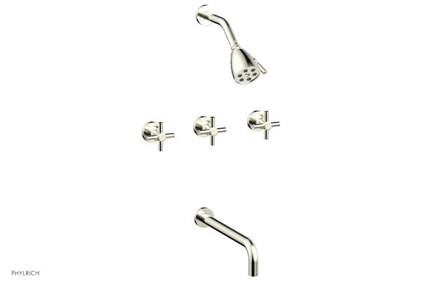 Phylrich - Basic Three Handle Tub and Shower Set 12 Inch Spout - Tubular Cross Handles