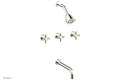 Phylrich - Basic Three Handle Tub and Shower Set 12 Inch Spout - Tubular Cross Handles