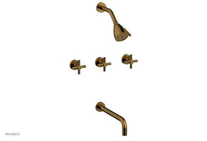 Phylrich - Basic Three Handle Tub and Shower Set 12 Inch Spout - Tubular Cross Handles