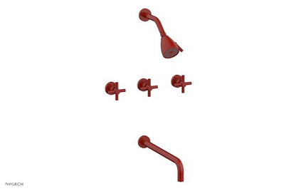 Phylrich - Basic Three Handle Tub and Shower Set 14 Inch Spout - Tubular Cross Handles