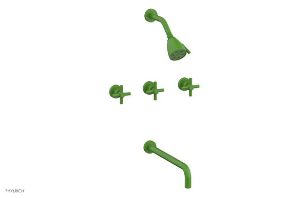 Phylrich - Basic Three Handle Tub and Shower Set 14 Inch Spout - Tubular Cross Handles