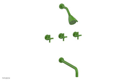 Phylrich - Basic Three Handle Tub and Shower Set 14 Inch Spout - Tubular Cross Handles