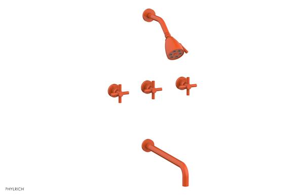 Phylrich - Basic Three Handle Tub and Shower Set 14 Inch Spout - Tubular Cross Handles