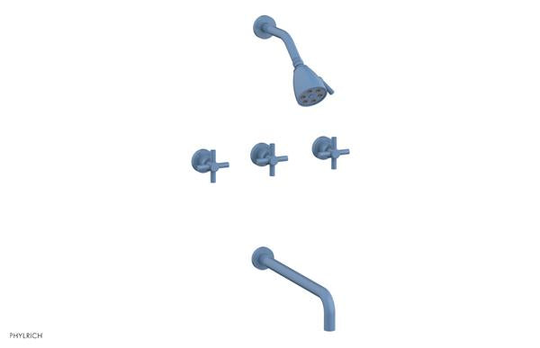 Phylrich - Basic Three Handle Tub and Shower Set 14 Inch Spout - Tubular Cross Handles