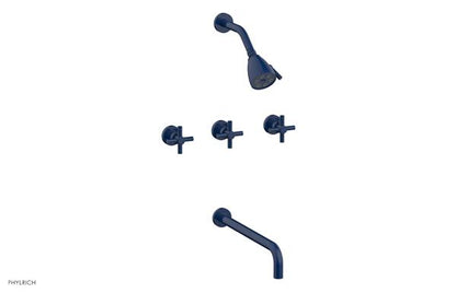 Phylrich - Basic Three Handle Tub and Shower Set 14 Inch Spout - Tubular Cross Handles
