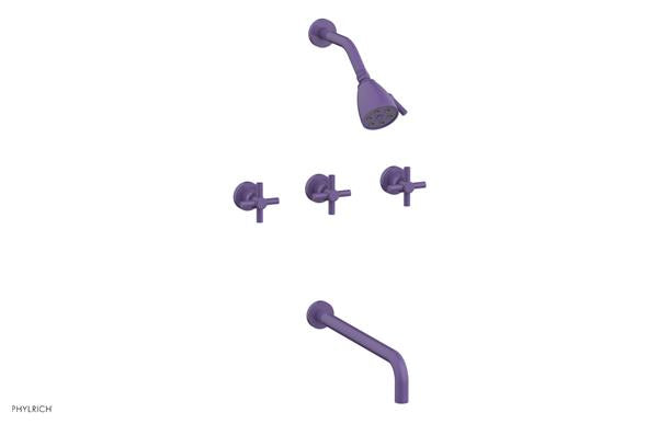 Phylrich - Basic Three Handle Tub and Shower Set 14 Inch Spout - Tubular Cross Handles
