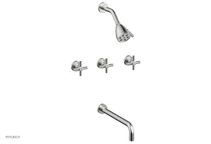Phylrich - Basic Three Handle Tub and Shower Set 14 Inch Spout - Tubular Cross Handles