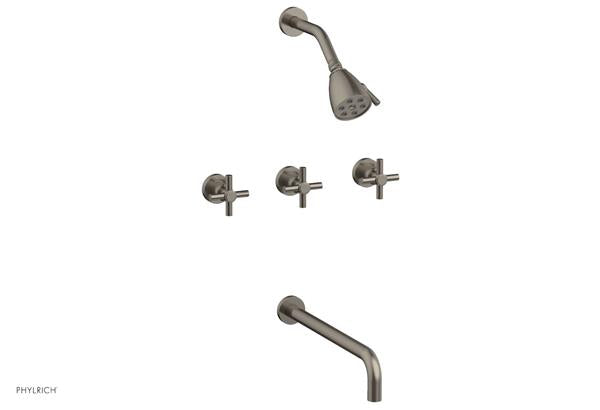 Phylrich - Basic Three Handle Tub and Shower Set 14 Inch Spout - Tubular Cross Handles