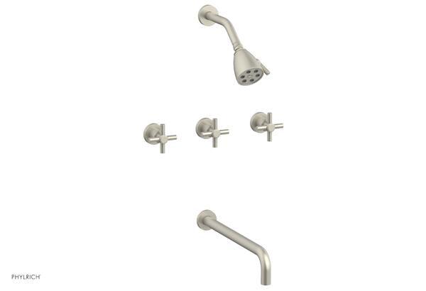 Phylrich - Basic Three Handle Tub and Shower Set 14 Inch Spout - Tubular Cross Handles