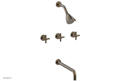 Phylrich - Basic Three Handle Tub and Shower Set 14 Inch Spout - Tubular Cross Handles