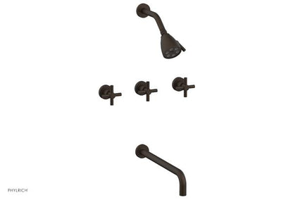 Phylrich - Basic Three Handle Tub and Shower Set 14 Inch Spout - Tubular Cross Handles
