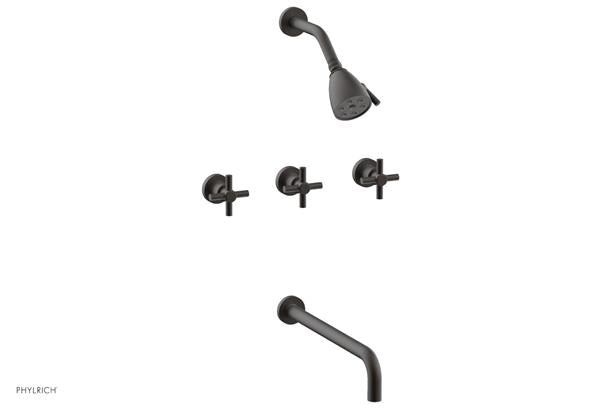 Phylrich - Basic Three Handle Tub and Shower Set 14 Inch Spout - Tubular Cross Handles
