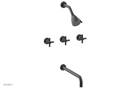 Phylrich - Basic Three Handle Tub and Shower Set 14 Inch Spout - Tubular Cross Handles