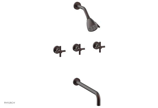Phylrich - Basic Three Handle Tub and Shower Set 14 Inch Spout - Tubular Cross Handles