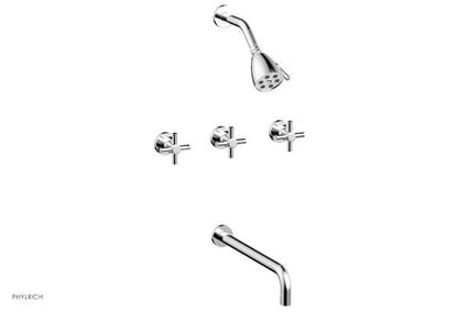 Phylrich - Basic Three Handle Tub and Shower Set 14 Inch Spout - Tubular Cross Handles