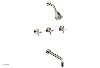 Phylrich - Basic Three Handle Tub and Shower Set 14 Inch Spout - Tubular Cross Handles