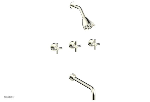 Phylrich - Basic Three Handle Tub and Shower Set 14 Inch Spout - Tubular Cross Handles