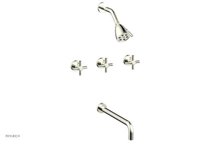 Phylrich - Basic Three Handle Tub and Shower Set 14 Inch Spout - Tubular Cross Handles