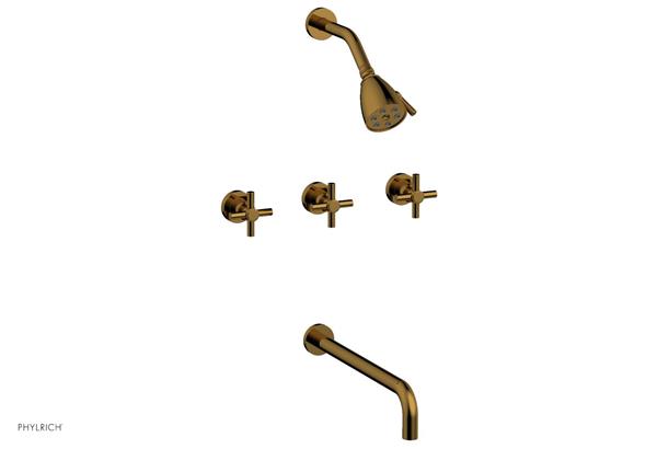 Phylrich - Basic Three Handle Tub and Shower Set 14 Inch Spout - Tubular Cross Handles