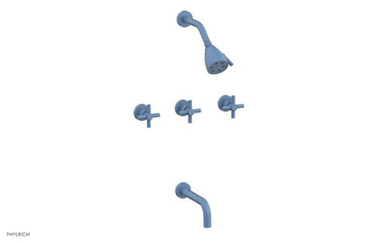 Phylrich - Basic Three Handle Tub and Shower Set 7-1/2 Inch Spout - Tubular Cross Handles