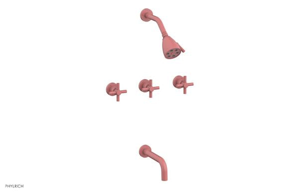 Phylrich - Basic Three Handle Tub and Shower Set 7-1/2 Inch Spout - Tubular Cross Handles