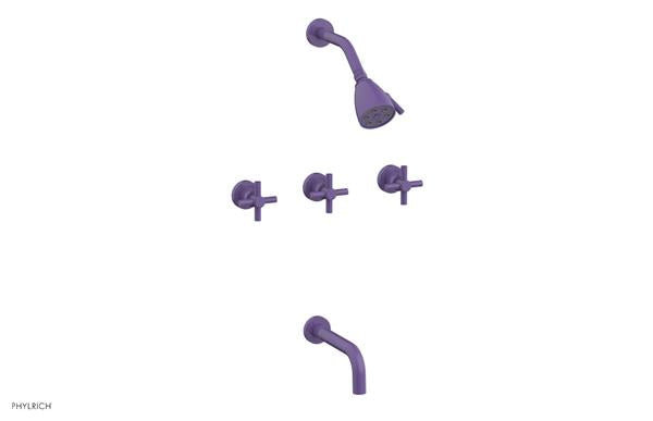 Phylrich - Basic Three Handle Tub and Shower Set 7-1/2 Inch Spout - Tubular Cross Handles
