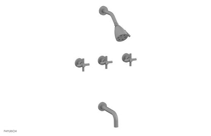 Phylrich - Basic Three Handle Tub and Shower Set 7-1/2 Inch Spout - Tubular Cross Handles