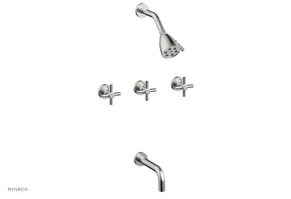 Phylrich - Basic Three Handle Tub and Shower Set 7-1/2 Inch Spout - Tubular Cross Handles