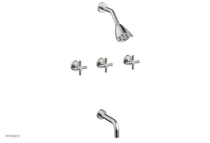 Phylrich - Basic Three Handle Tub and Shower Set 7-1/2 Inch Spout - Tubular Cross Handles