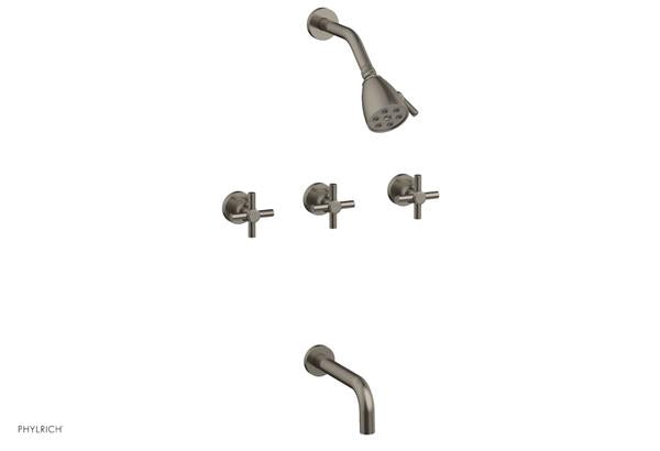 Phylrich - Basic Three Handle Tub and Shower Set 7-1/2 Inch Spout - Tubular Cross Handles