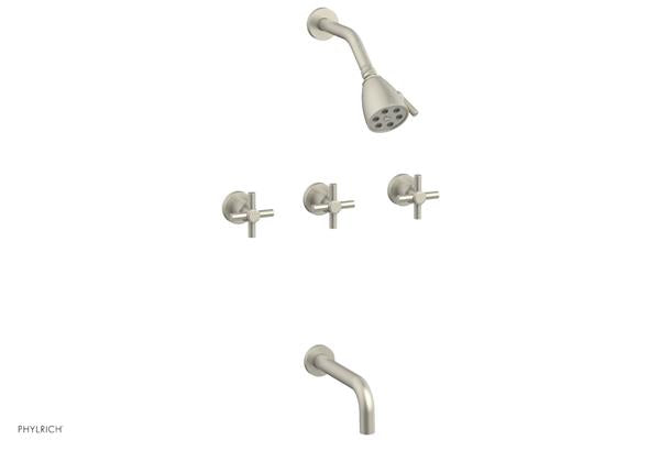 Phylrich - Basic Three Handle Tub and Shower Set 7-1/2 Inch Spout - Tubular Cross Handles