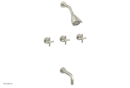 Phylrich - Basic Three Handle Tub and Shower Set 7-1/2 Inch Spout - Tubular Cross Handles