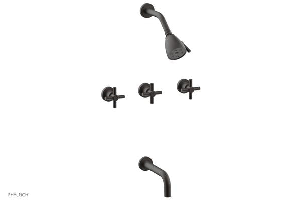 Phylrich - Basic Three Handle Tub and Shower Set 7-1/2 Inch Spout - Tubular Cross Handles