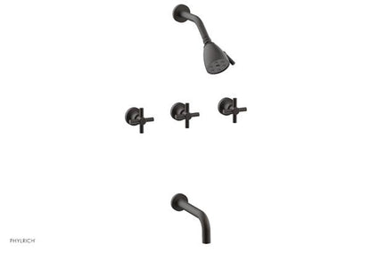 Phylrich - Basic Three Handle Tub and Shower Set 7-1/2 Inch Spout - Tubular Cross Handles