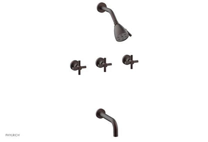 Phylrich - Basic Three Handle Tub and Shower Set 7-1/2 Inch Spout - Tubular Cross Handles
