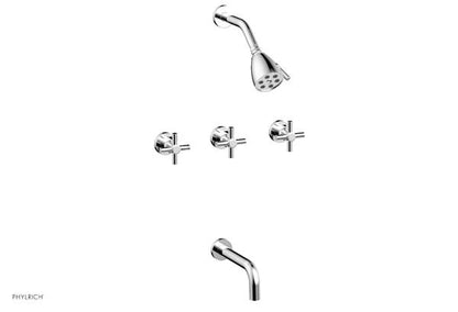 Phylrich - Basic Three Handle Tub and Shower Set 7-1/2 Inch Spout - Tubular Cross Handles