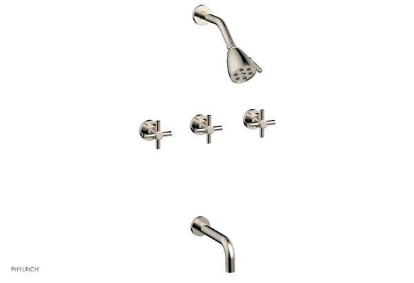 Phylrich - Basic Three Handle Tub and Shower Set 7-1/2 Inch Spout - Tubular Cross Handles