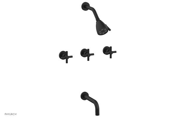 Phylrich - Basic Three Handle Tub and Shower Set 7-1/2 Inch Spout - Tubular Cross Handles