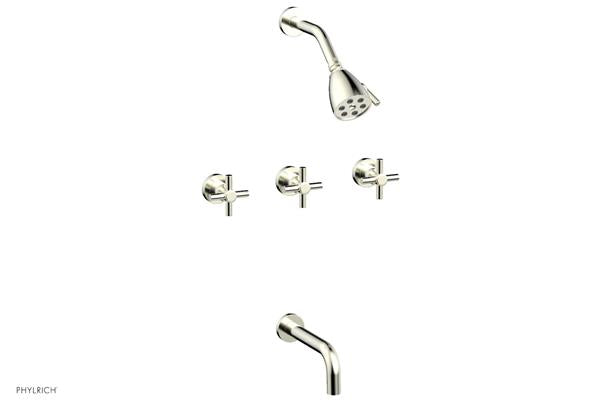 Phylrich - Basic Three Handle Tub and Shower Set 7-1/2 Inch Spout - Tubular Cross Handles