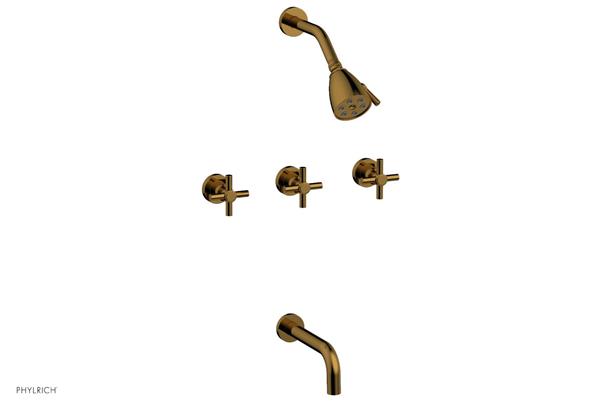 Phylrich - Basic Three Handle Tub and Shower Set 7-1/2 Inch Spout - Tubular Cross Handles