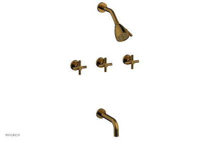Phylrich - Basic Three Handle Tub and Shower Set 7-1/2 Inch Spout - Tubular Cross Handles