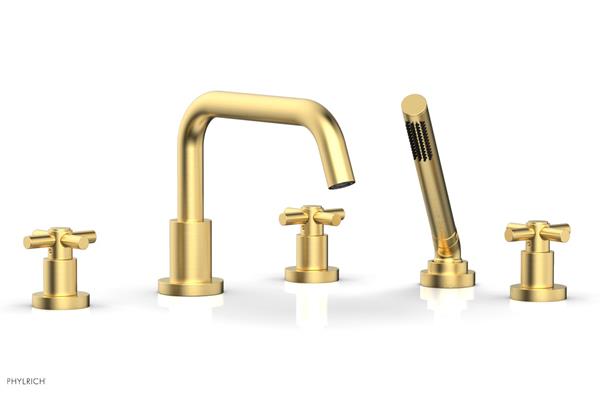 Phylrich - Basic Deck Tub Set with Hand Shower - Tubular Cross Handles