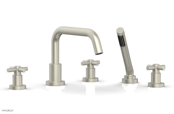 Phylrich - Basic Deck Tub Set with Hand Shower - Tubular Cross Handles