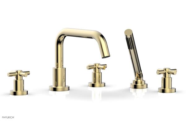 Phylrich - Basic Deck Tub Set with Hand Shower - Tubular Cross Handles