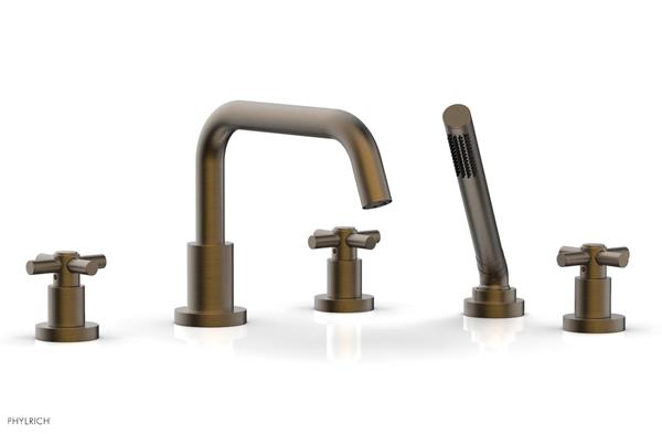 Phylrich - Basic Deck Tub Set with Hand Shower - Tubular Cross Handles