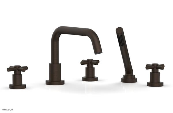 Phylrich - Basic Deck Tub Set with Hand Shower - Tubular Cross Handles